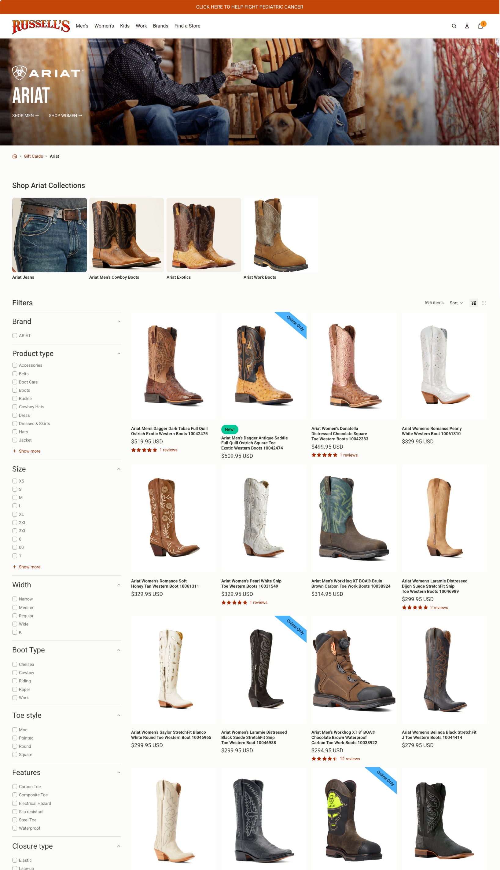 Russell's branded collection page to highlight sub collections and brand assets for a custom expreince