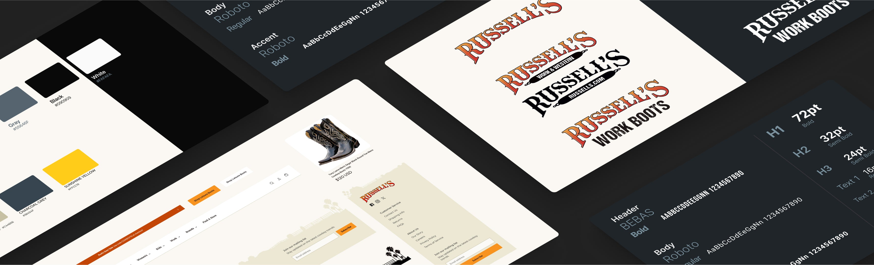 Russell's curated brand style guide with logo fonts and color