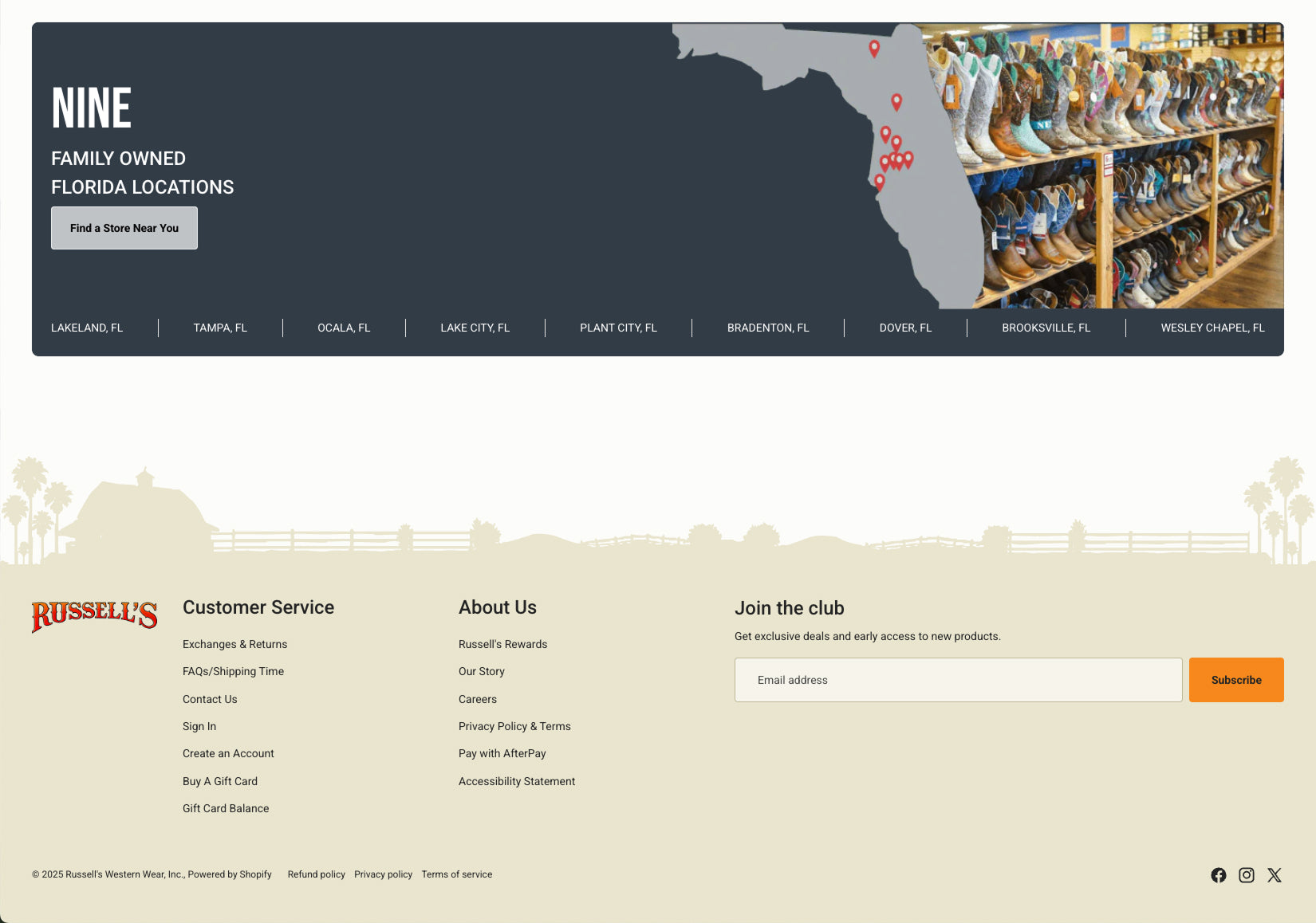 Custom developed Store location banner showcasing every store location linking to each location page