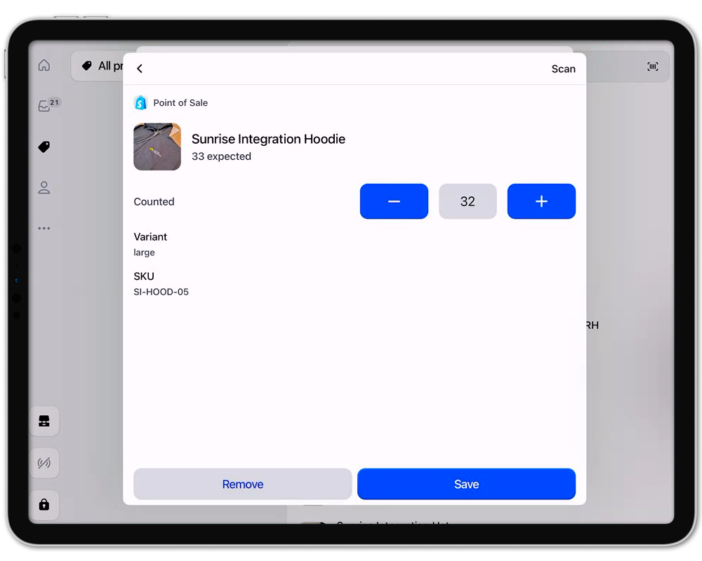 Adjust inventory counts in real time on Shopify POS