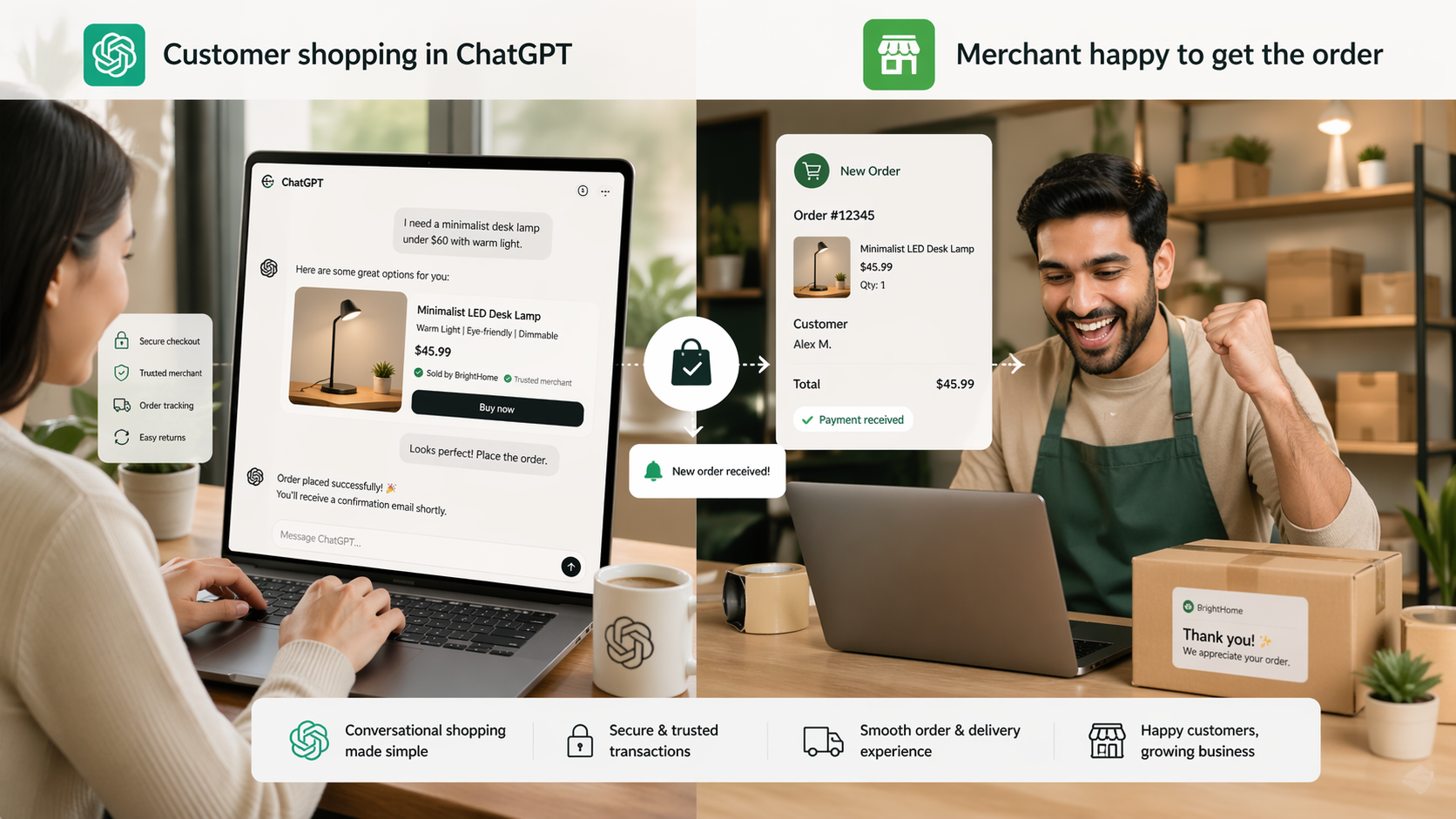 Two people using laptops with a focus on e-commerce and order fulfillment.