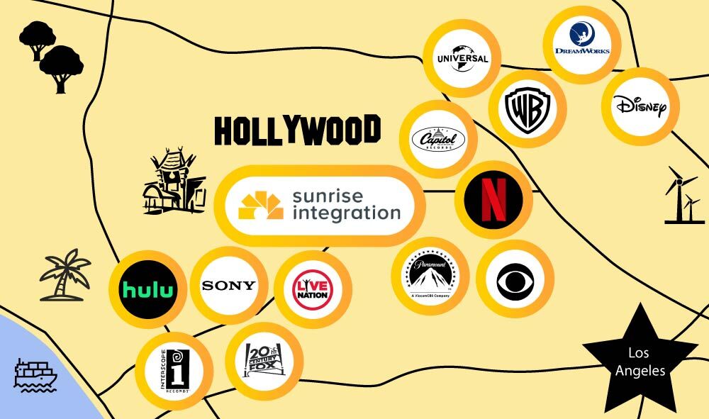 Los Angeles entertainment companies around sunrise integration