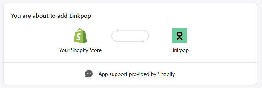 Shopify link pop sales channel install