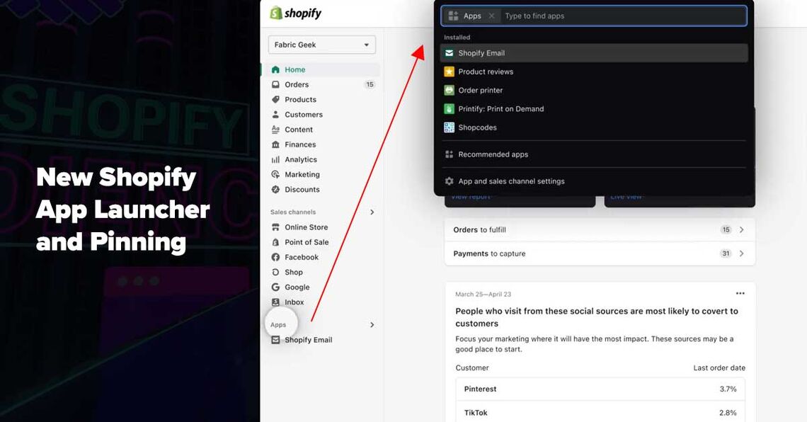 Shopify updates it's UI and moved apps and sales channels to the sidebar of the Shopify admin