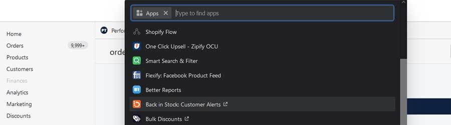 Shopify apps are now searchable and can be pinned to the side bar