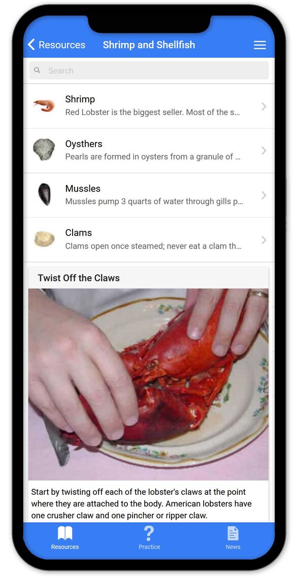 mobile apps screen shellfish