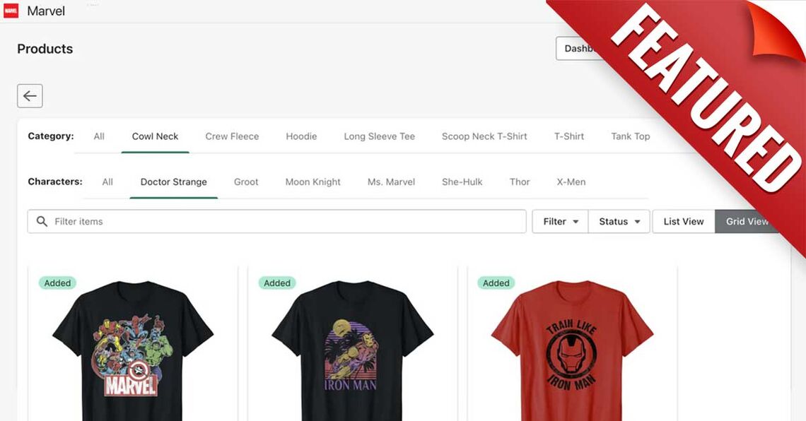 Shopify app for licensed Marvel merchandise