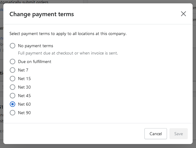 Give your B2B customers payments terms on orders