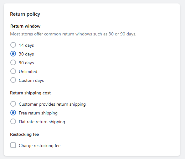 Configuring your return rules in Shopify to match your policy.