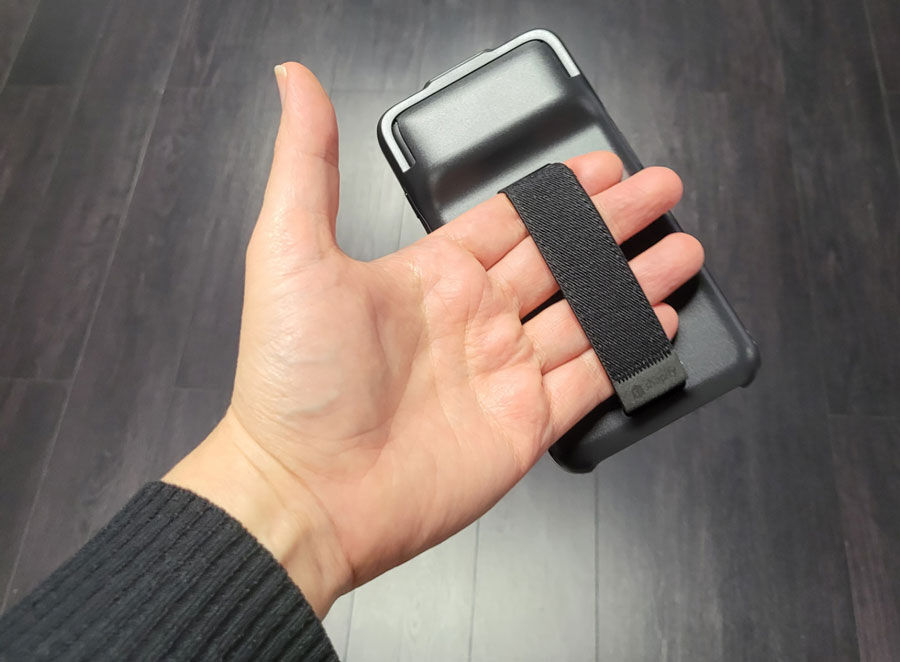 The Shopify POS Go has a handy strap for easy usage