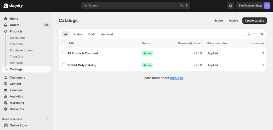 Shopify catalogs help you create custom price lists for customers